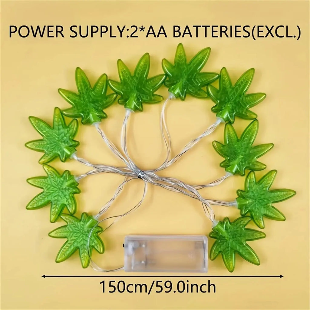 1PC Green Maple Leaf LED String Light,Battery-Powered Fairy Light,Decorative Lighting For Indoor/Outdoor Camping,Fence,Yard,Lawn