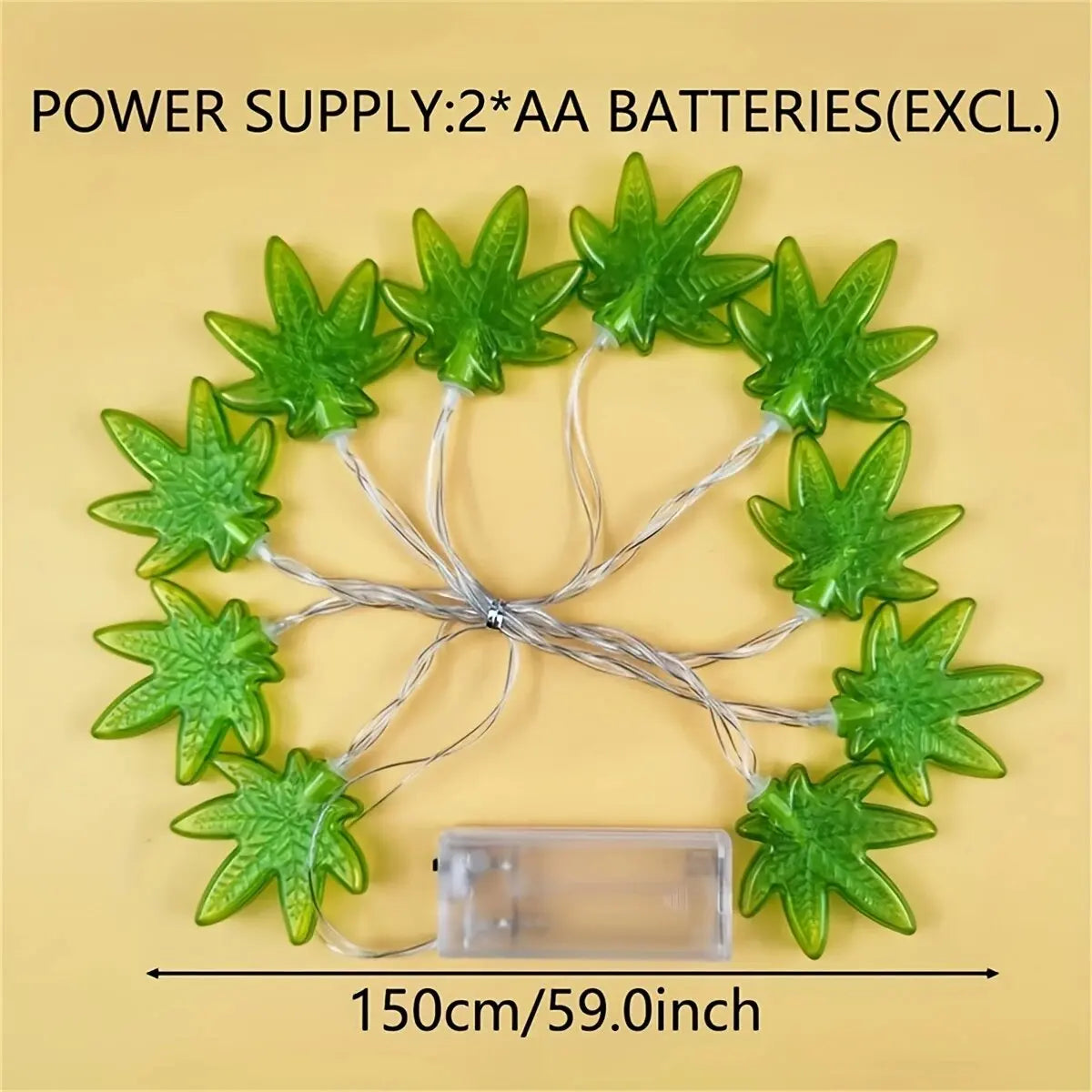 1PC Green Maple Leaf LED String Light,Battery-Powered Fairy Light,Decorative Lighting For Indoor/Outdoor Camping,Fence,Yard,Lawn