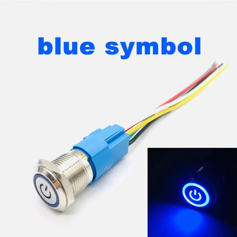 12 16 19 22mm waterproof metal button switch with connector LED lamp instant lock automotive engine power switch 6V 12V 24V 220V