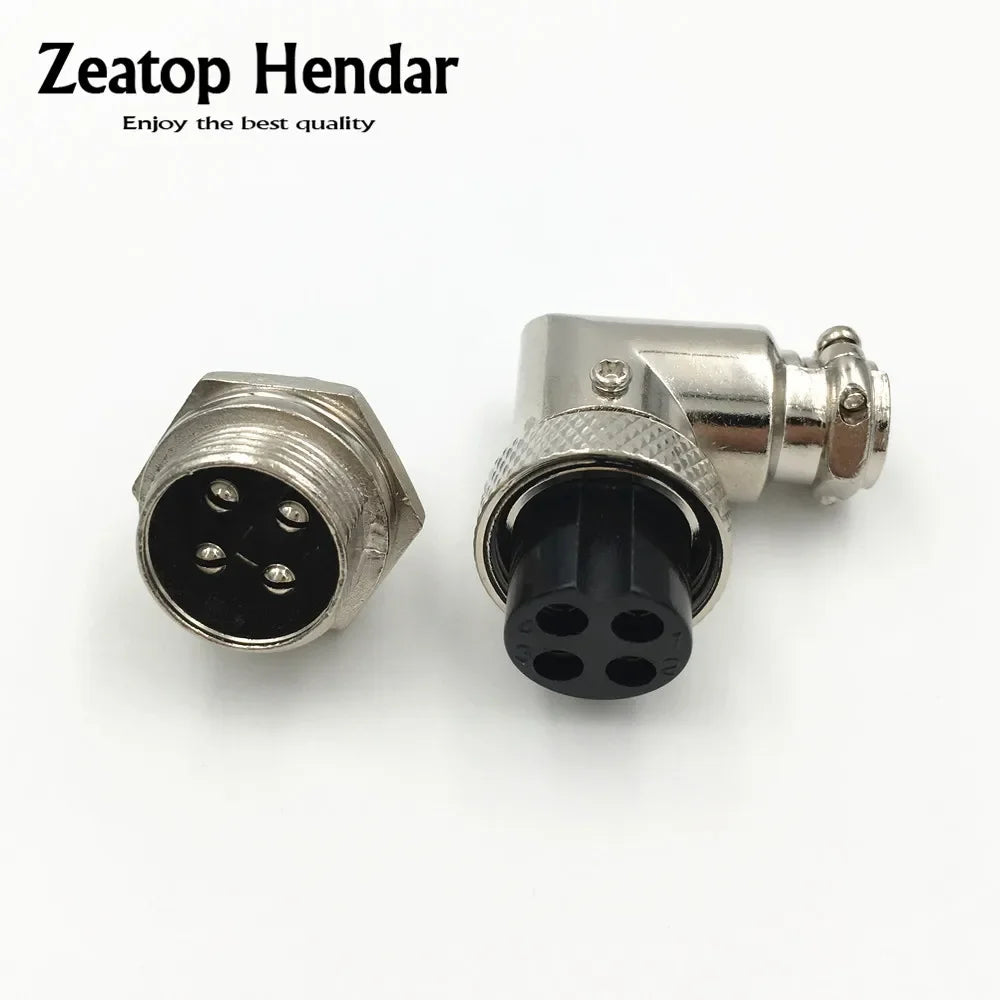 5 Sets Electric GX16 M16 Elbow 90 Degree Right Angle 4 Pin Aviation Connector Female Plug and Male Chassis Mount Socket