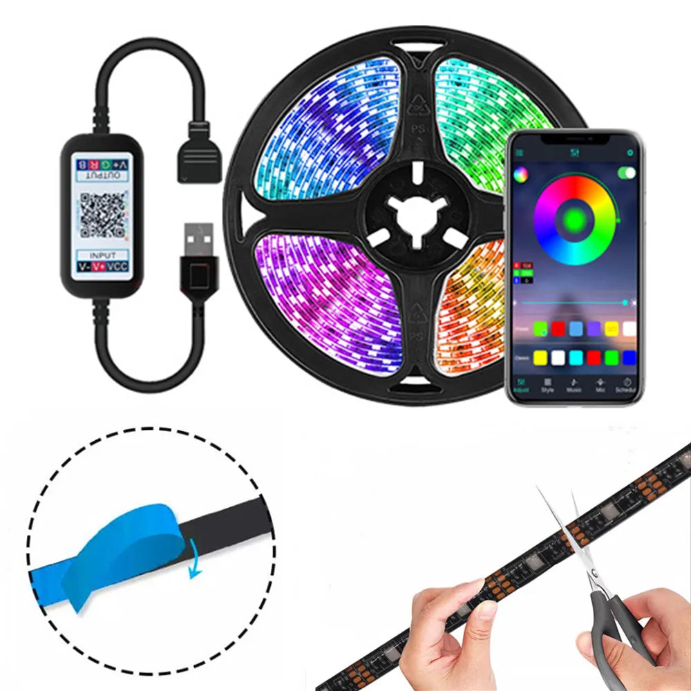 5V USB RGB LED Strip Light Remote Control 5050 30LED/m 5m 10m Lights Tape TV Backlights Home Decoration 0.5/1/2/3m Black PCB