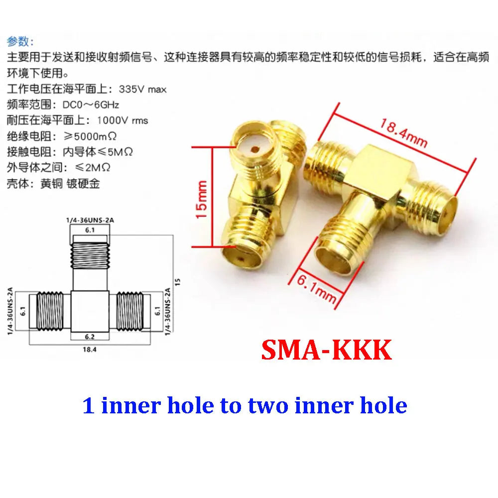 1/3/5piece SMA Male Female RF Straight Connector 90 Degree Right Angle Tee Type 3Way Splitter RPSMA To RP-SMA Male Adapter