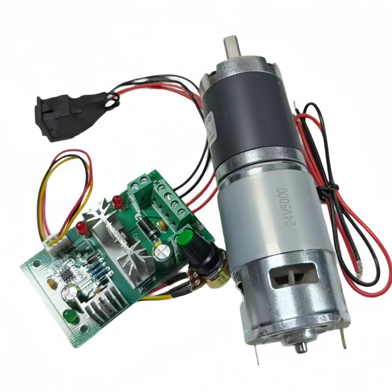 With the controller PGM42-775, this DC gear reducer motor offers adjustable forward and reverse rotation and has a high torque.