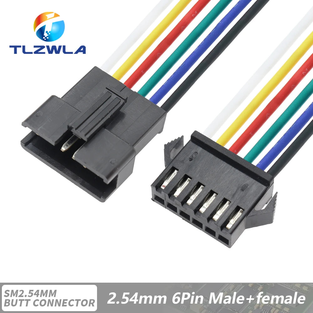 10PCS JST SM 2/3/4/5/6Pins 2.54MM Plug Male to Female Wire Connector cable pigtail Plug LED Connecting line 20cm Long