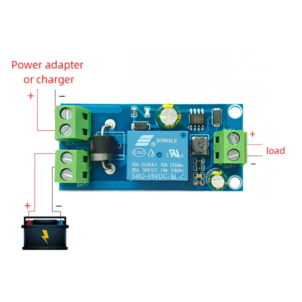 DC 5V-48V 10A Automatic Power Changeover Relay Module YX850 Battery Backup UPS Switch for LED Load Emergency Transfer Board