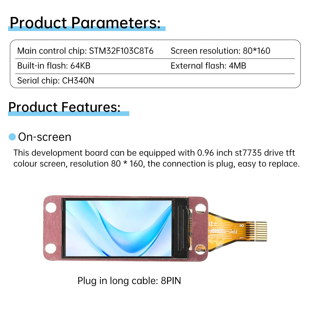 STM32F103C8T6 Development Board 0.96-inch LCD TFT Screen STM32  ARM Microcontroller Module Type C Interface