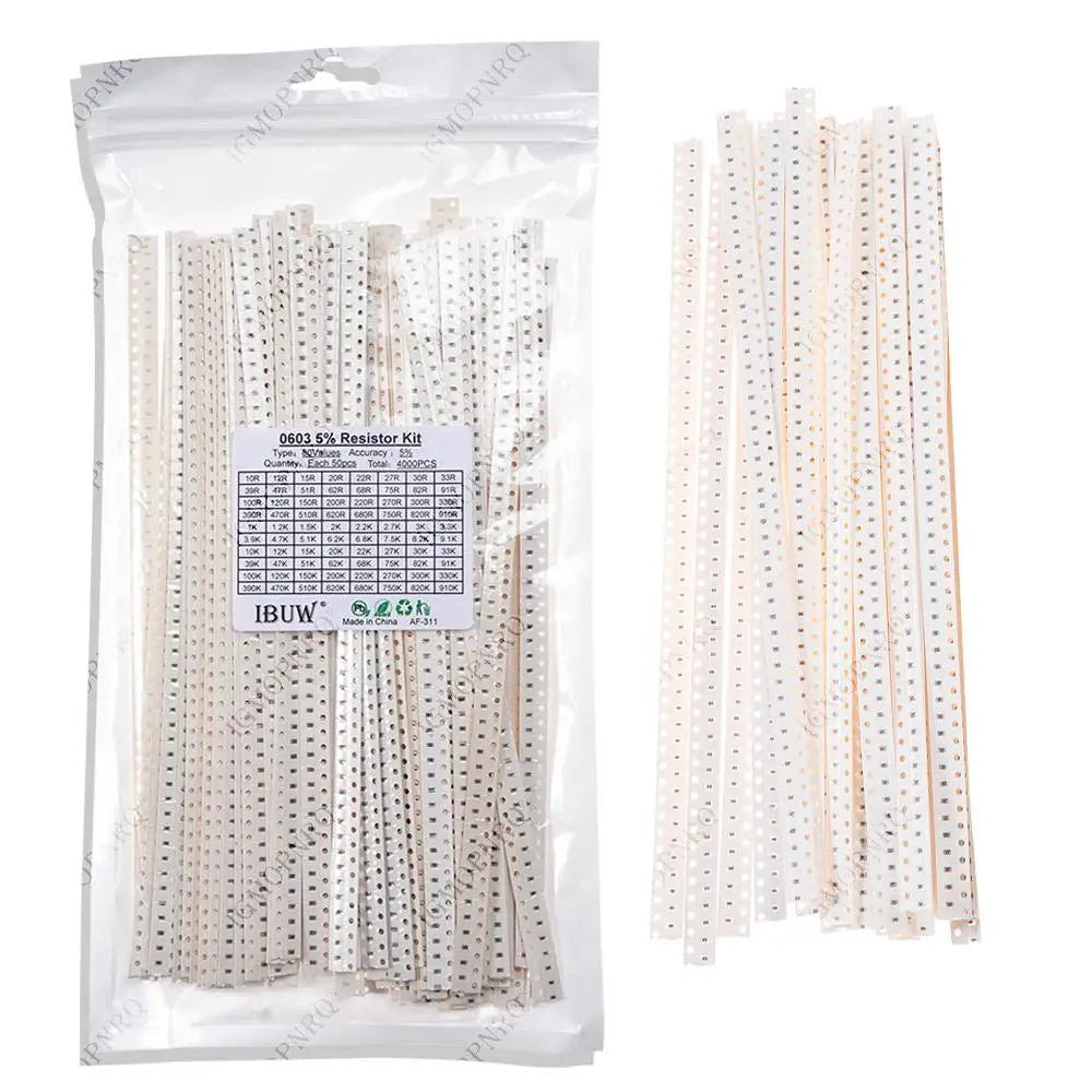 4000PCS/lot 0603 SMD Resistor Kit Assorted Kit 10ohm-1M ohm 5% 80valuesX 50PCS=4000PCS Sample Kit hjxrhgal