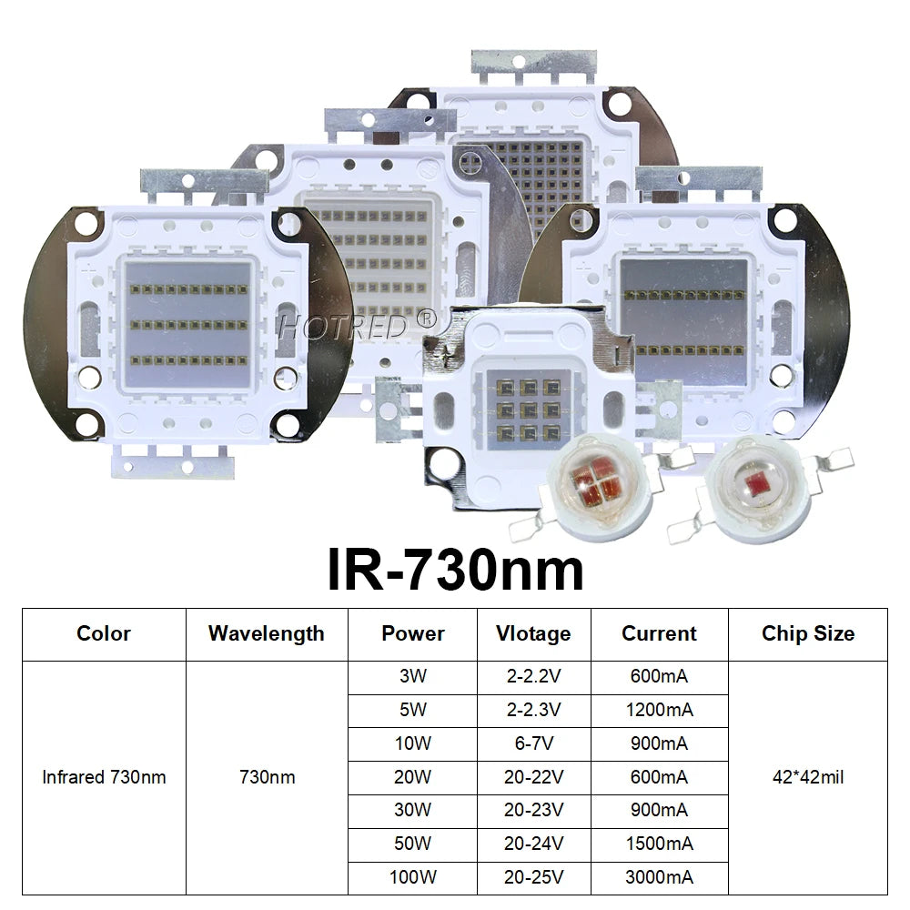 Infrared High Power LED Chips IR 850nm 940nm 730nm 3W 5W10W20W50W 100W Emitter COB integrated Light Lamp Matrix for Night Vision