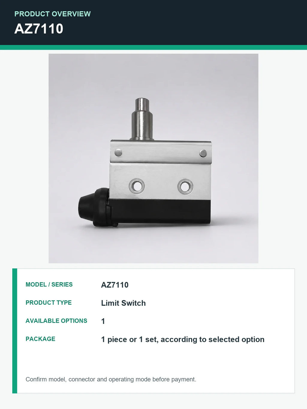 TEZUO AZ7110 IP41 Limit Switch Micro Travel Switch for Industrial Automation