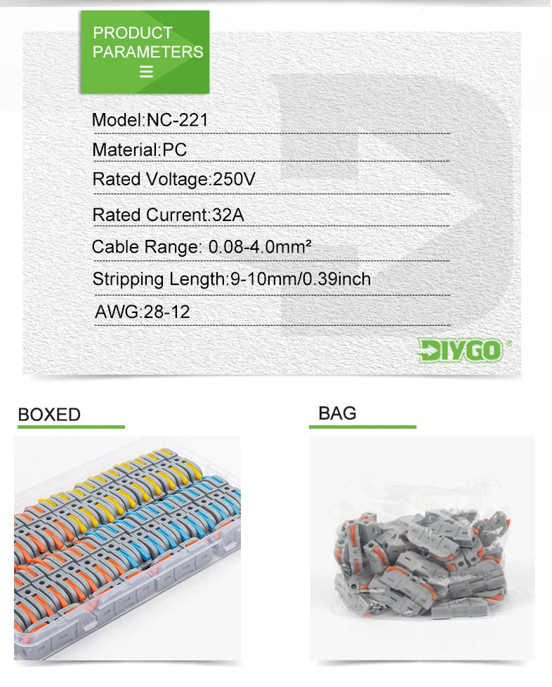Boxed 34PCS Lever Quick Home Wire Connectors Terminals Conductor Spliceable Butt Wiring Block Reusable Electrical Connectors