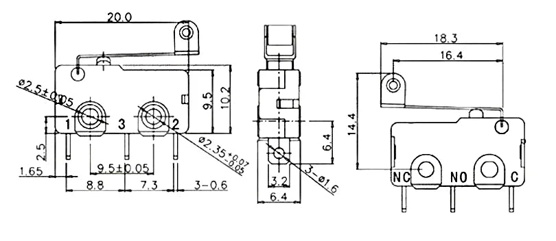 40PCS/Box Mini Micro Limit Switch - NO NC SPDT 2P/3P Terminals 5A 125V/250V Roller Arc Lever Snap Action Switch