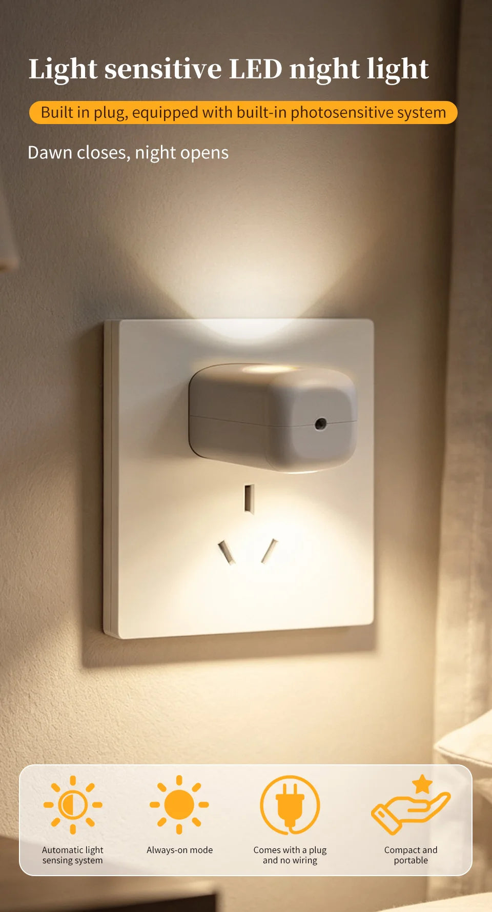 1/2/3/4pcs EU/US Plug LED Night Light Plug in Dusk To Dawn Sensor Auto on Off Rotatable Soft Light for Kids Room Kitchen Hallway