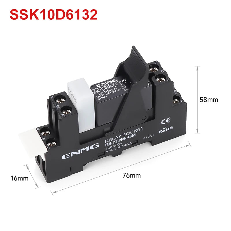 ENMG Small DIN-Rail Solid State Relay 24V 3A 4A 10A DC SSK10D6132 SSR DC to AC 220Vdc with base DC control 5V 24V AC 220V lights