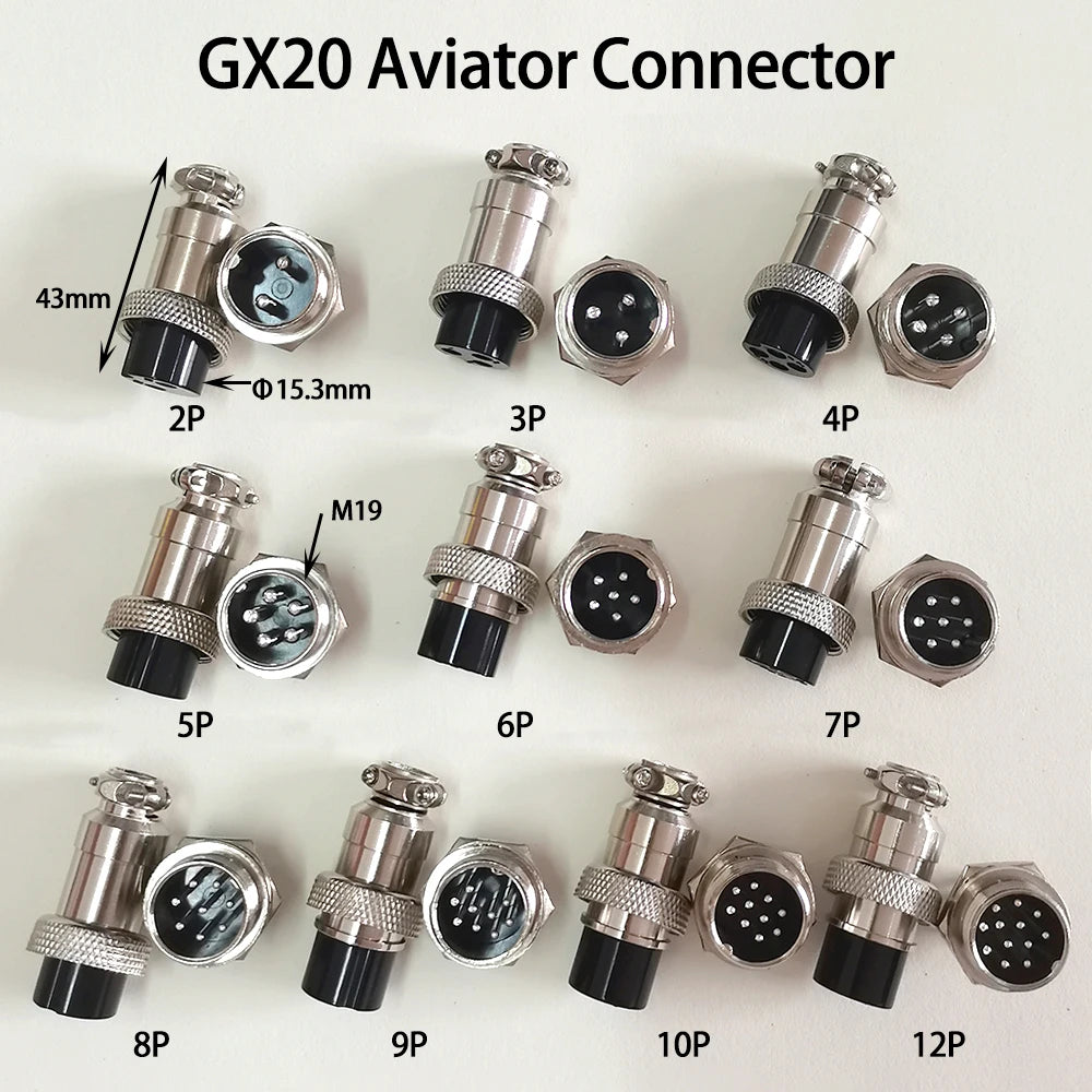 1 Set GX20 15x43mm 19mm M19 2 3 4 5 6 7 8 9 10 12 Pin Male Female Docking Aviation Plug Waterproof Circular GX Aviator Connector