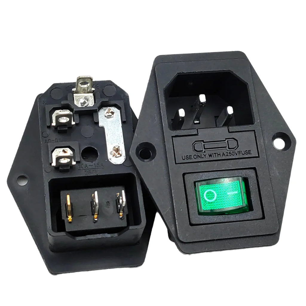 1set 10A AC 250V 3 Terminal Power Socket with Fuse Holder EC320 C14 Rocker Switch AC Power Cord Inlet Plug Socket