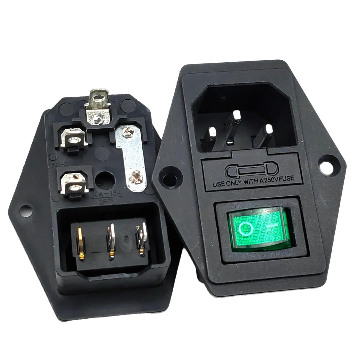 1set 10A AC 250V 3 Terminal Power Socket with Fuse Holder EC320 C14 Rocker Switch AC Power Cord Inlet Plug Socket