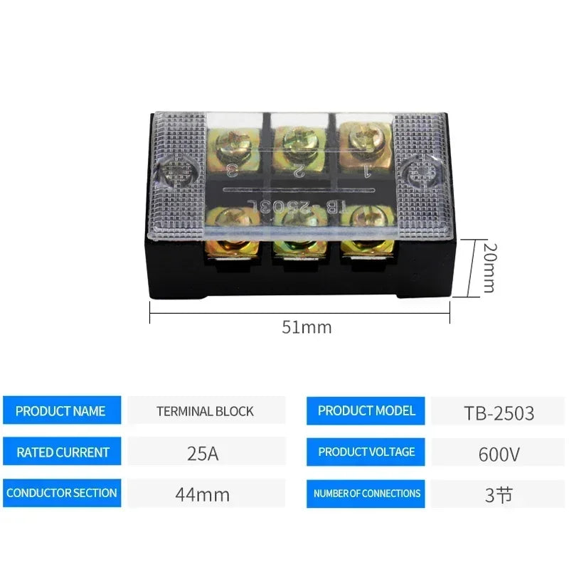 DIN Rail Screw Terminal Block Barrier Strip TB1503 TB2503 TB4512 15/25/45A Electrical Wire Connector with Flame Retardant Cover