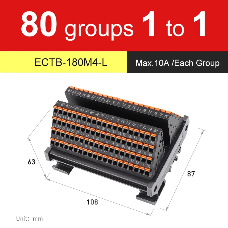 ENMG ECTB Terminal Block 10A 24-Point 42-Point 48-Point 84-Point PLC Signal Transfer Junction Rail Mount Power Distribution Box.