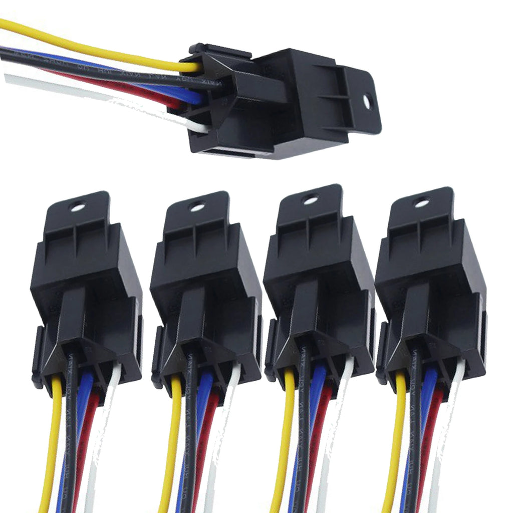 5Pcs Automotive Relay 12V or 24V 5Pin 40A Car Relay with Black Red Copper Terminal Auto Relay Socket SPDT Harness Cable