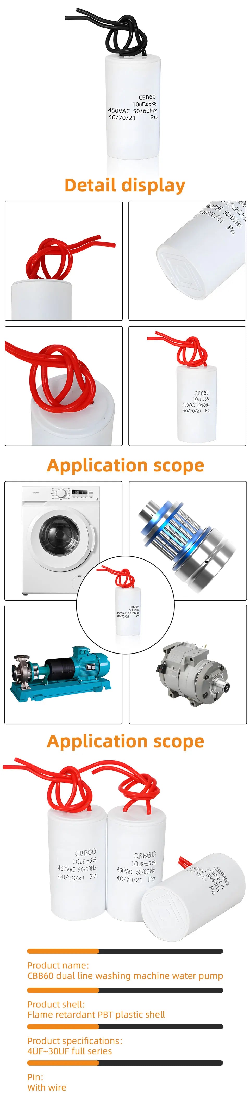 CBB60 Capacitors Motor Run For Start Water Conditioner Compressor Air Pump Machine 1PCS 4fu 5uf 8uf 10uf 12uf 16uf