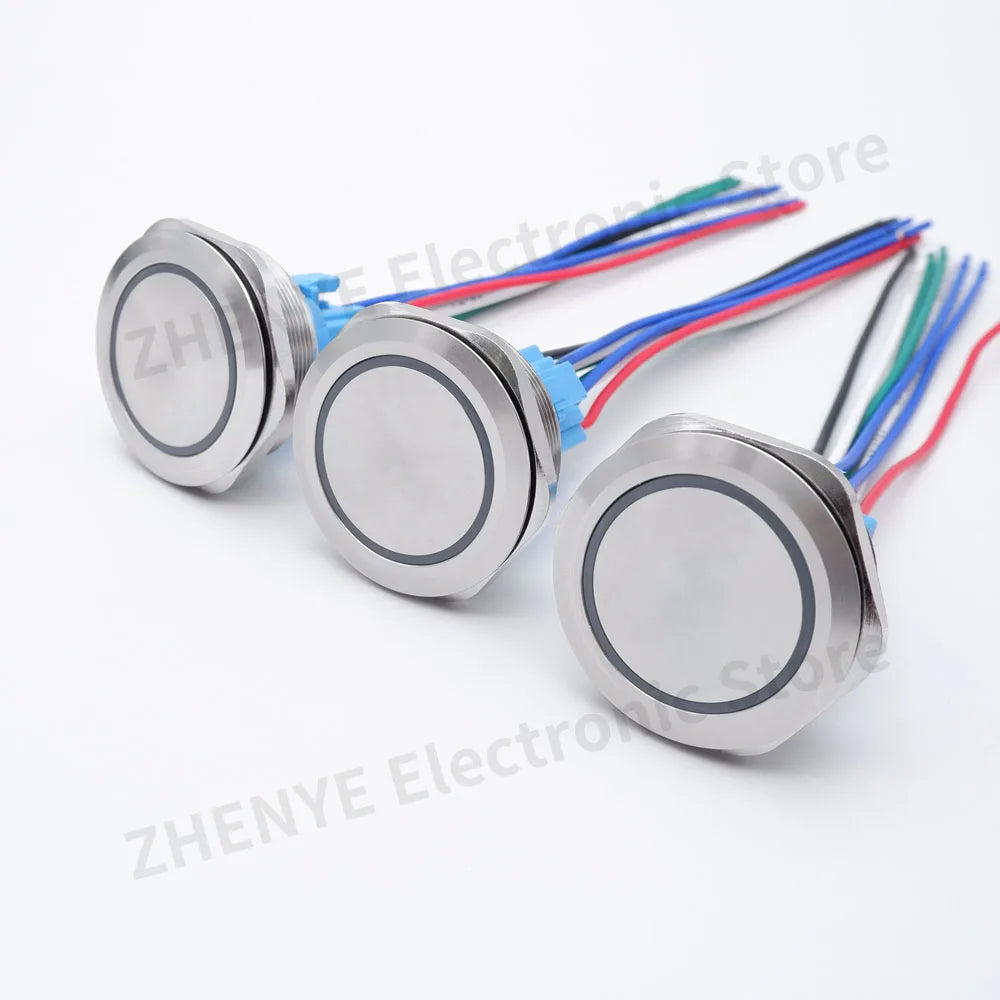 40mm Metal Push Button Switch Power LED Light Waterproof Reset Self-locking Latching Start Stop Switch On Off 2NO2NC With Wire
