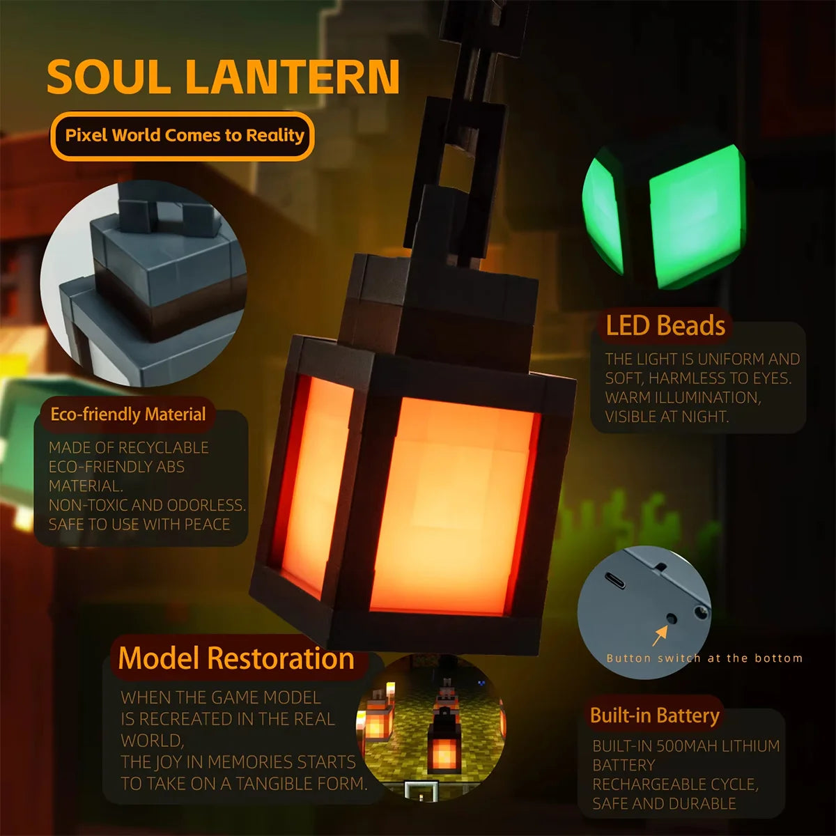 Pixel Design Led Night Light Type-C Rechargeable Remote Control Rgb Game Room Lights Multicolor Cartoon Style Lantern Wall Lamp