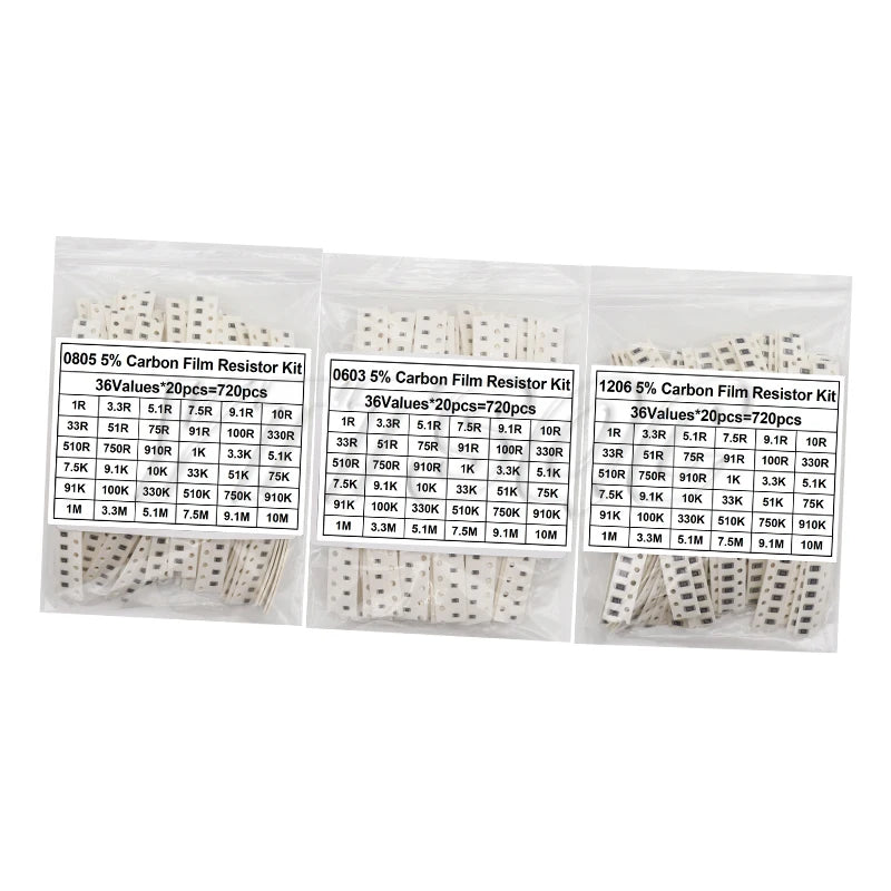 0402 0603 0805 1206 1210 2512 1% 5% 200pcs 660pcs 720pcs 4000pcs smd resistor kit assorted kit 10k 100k 1k 1r 100r 220r 1% 5%