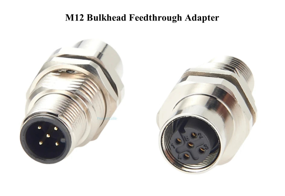 M12 A Code 5Pin Male to Female Converter IP67 Shielded Bulkhead Feedthrough Panel Mount Connector Receptacle 60V 4A for NMEA2000