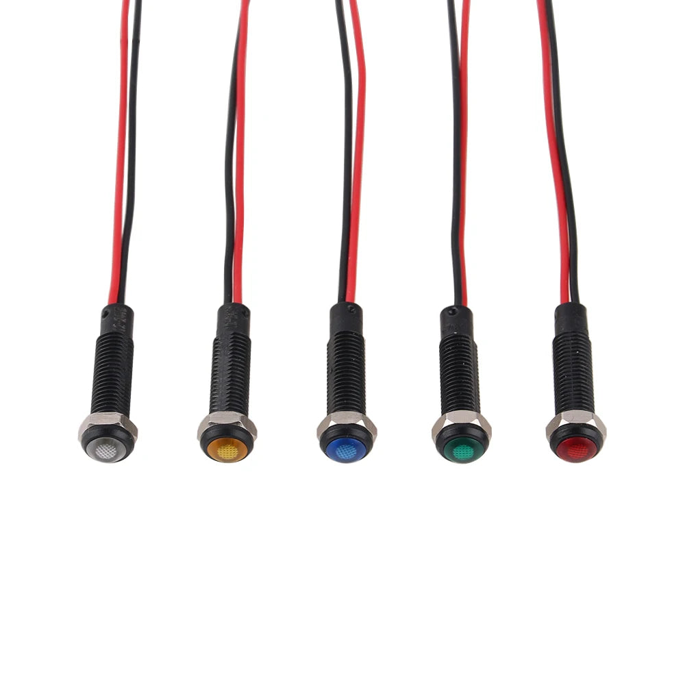 1pc 6mm Oxidized Black Plastic Indicator Light Mini Warning LED Pilot Signal Lamp 6V12V 24V 220V with Wire Red Yellow Blue Green