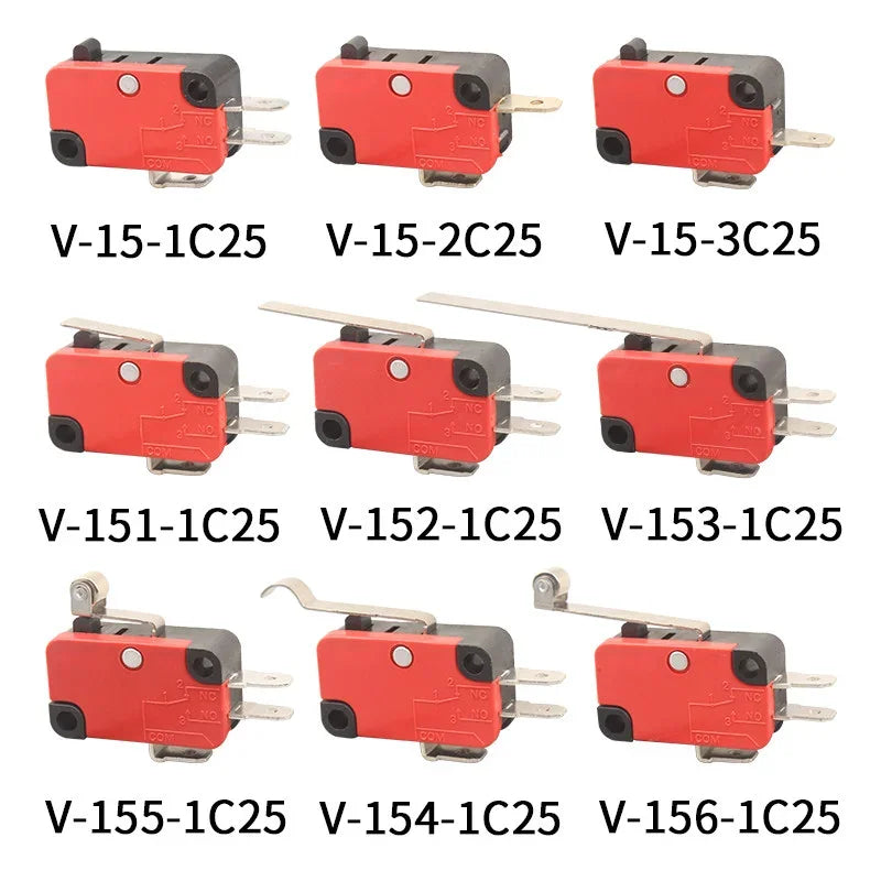 5pcs Travel Limit Switch Micro Switch Self-resetting V-152-1C25 3-pin Miniature Push Button Tactile Microswitch V-152 V-153 V-15