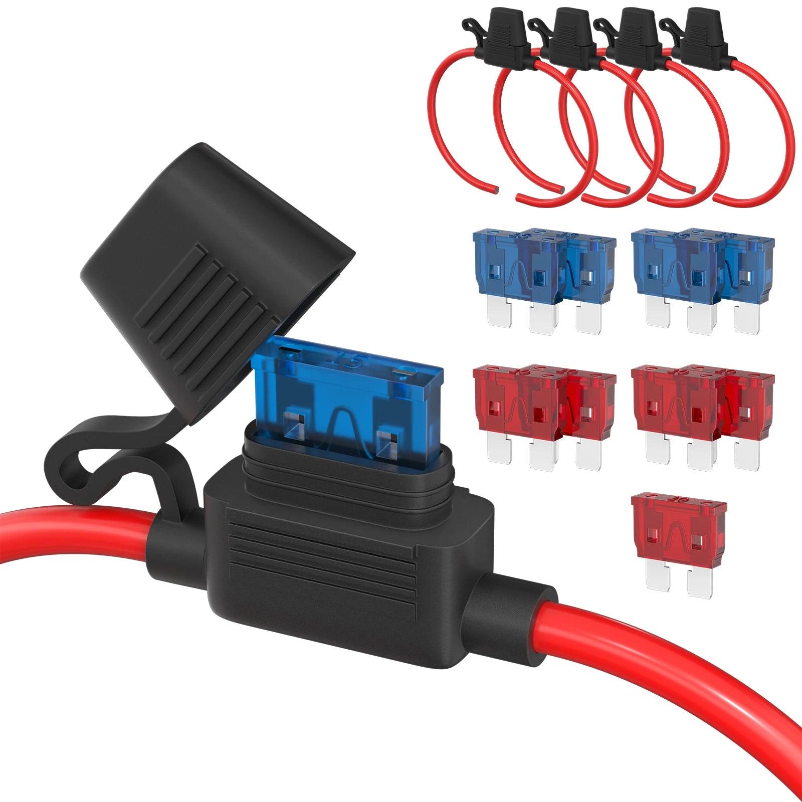 DaierTek 5/15set 18 Gauge Fuse Holder 12V for ATC/ATO Blade Fuse - Inline Fuse Holder with 18 AWG Wires & 10A/15A Fuses for Car