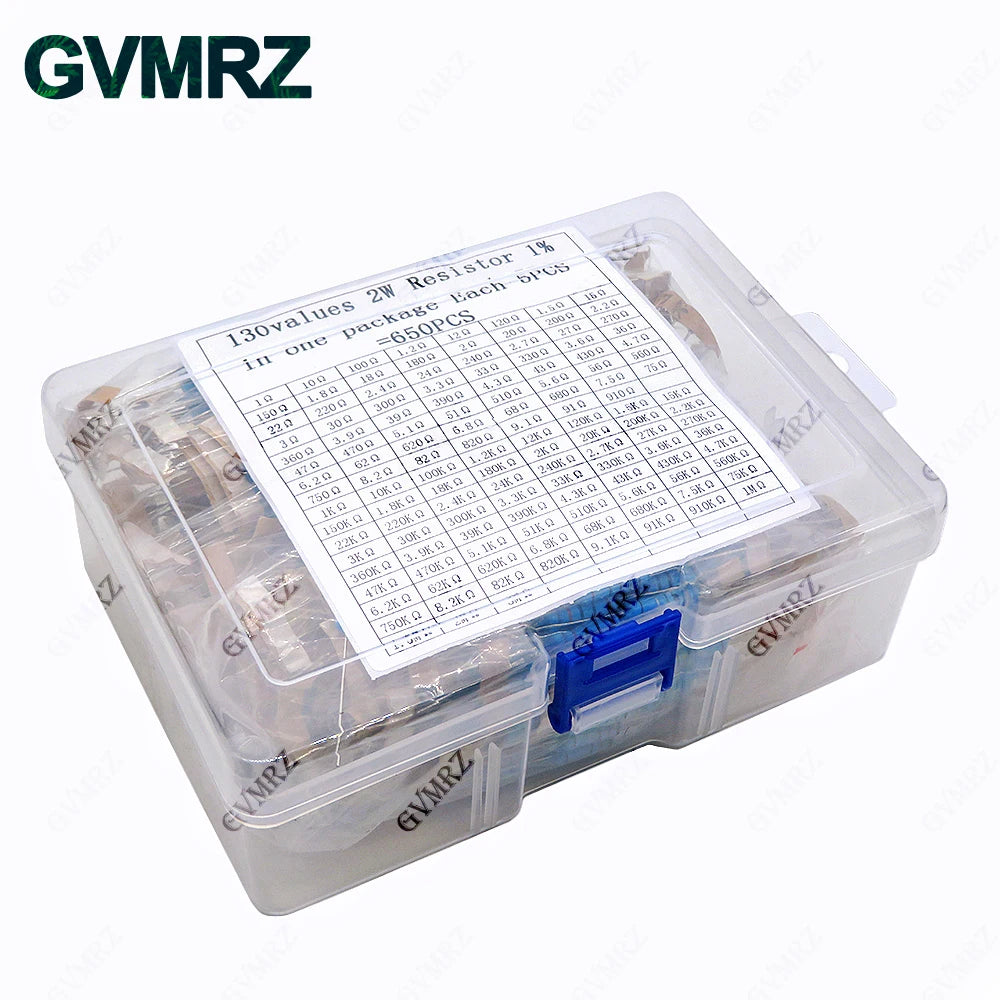 1/4W 1/8W 1/2W 1W 2W Metal Film Resistor Kit 130 Values 0.125W 0.25W 0.5W 1% Resistance Assortment Assorted Set Box