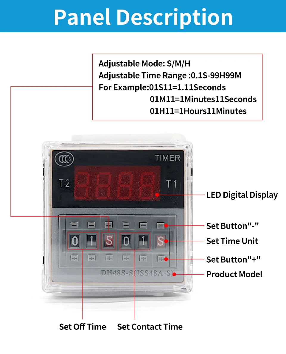OMCH DH48S-S SPDT Timer Relay with Base DC12V/24V AC110V/220V Models DH48S-1Z/2Z DH48S-11 DH48S-S-2Z for Electrical Engineering