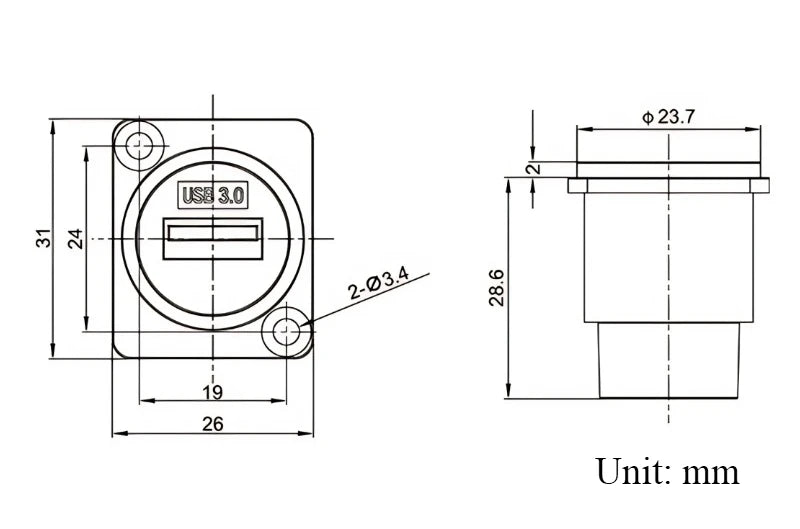 1pc Metal Round/D Type Module RJ45 CAT6&USB 2.0/3.0&Type C&HDMI-Jack Socket Through Network Panel Mounting Electronic Connector