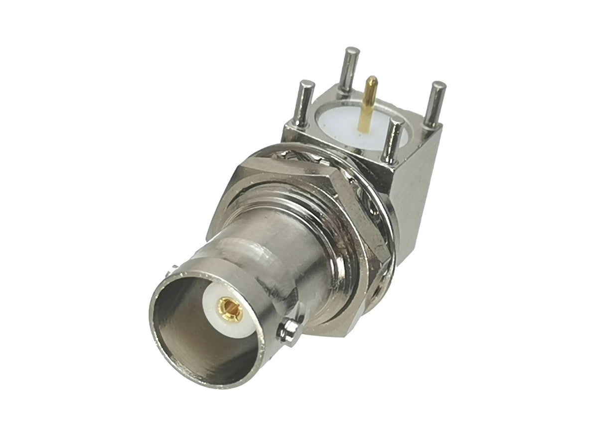 1pcs Connector BNC Jack Female Bulkhead Right Angle Solder PCB Mount Wire Terminals RF Coaxial Adapter New FJP-T1