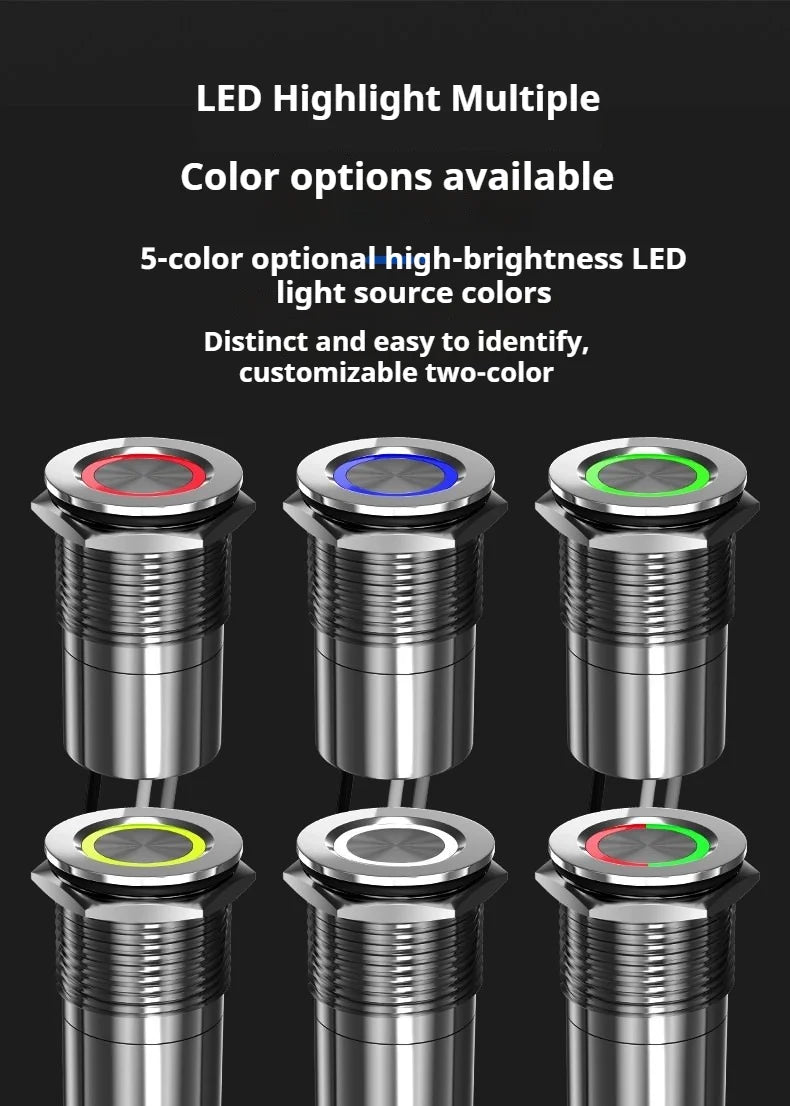 Metal touch sensor switch Stainless steel button jog delay self-locking IP68 waterproof 16/19/22/30mm