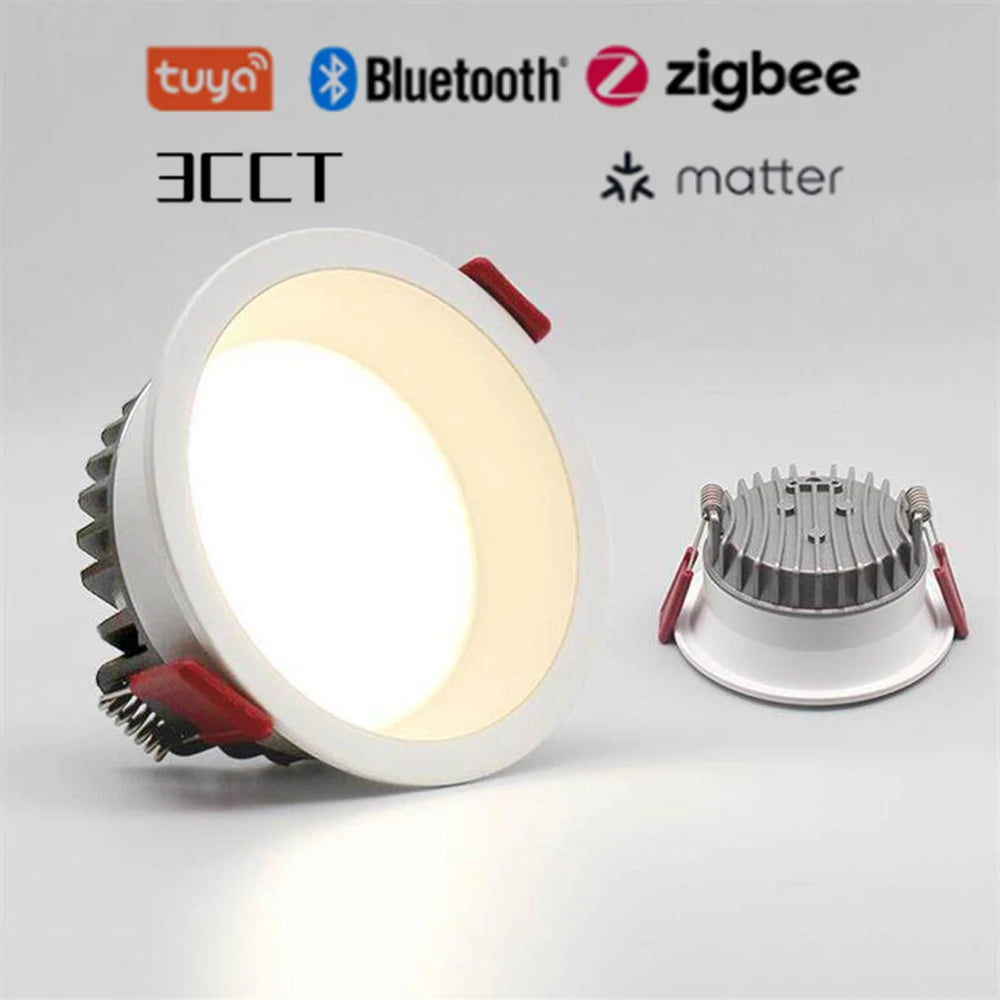 Recessed Tuya Bluetooth/Zigbee Matter 3CCT Smart LED Downlight 110V/220V 5W-12W Spotlight Bedroom Kitchen Indoor Downlight
