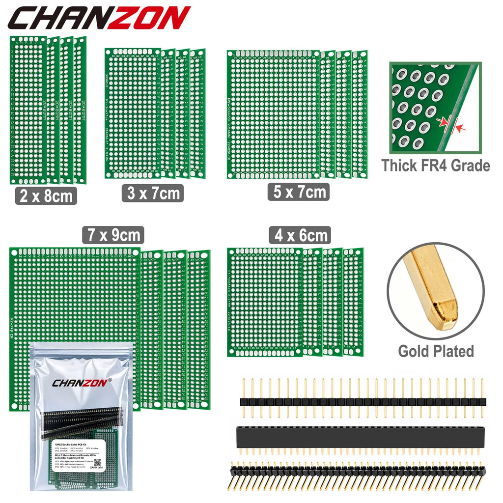 FR4 Double Sided PCB Board Tinned ( 2X8 3X7 4X6 5X7 7x9 cm ) Circuit Perfboard 2.54mm 40 Pins Male Female Pin Header Gold Plated