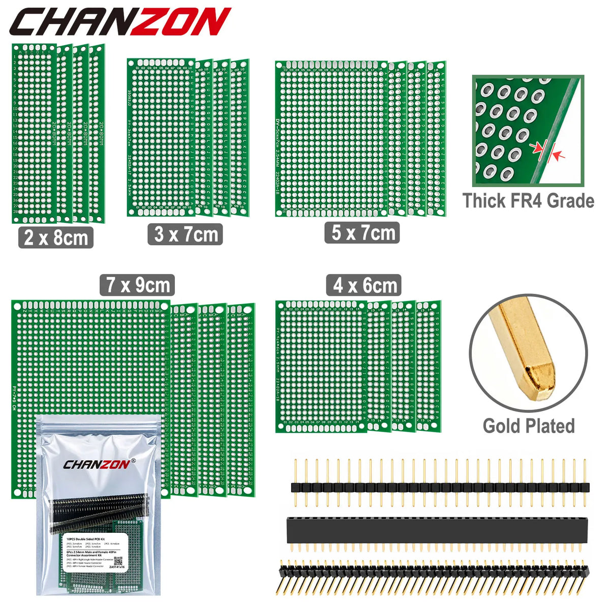 FR4 Double Sided PCB Board Tinned ( 2X8 3X7 4X6 5X7 7x9 cm ) Circuit Perfboard 2.54mm 40 Pins Male Female Pin Header Gold Plated