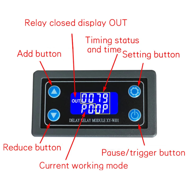 1-5Pcs XY-WJ01 DC12V LED Digital Time Delay Relay Module Programmable Timer Relay Control Switch Timing Trigger Cycle for Indoor