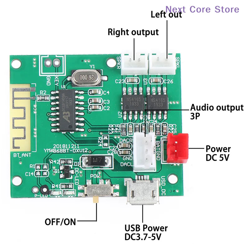 [NC]Bluetooth 5.0 Lifier Board Mini 5W*2 Stereo Power Decoder Audio Module[NC]