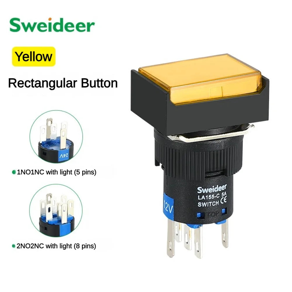 16mm LED Illuminuted Push Button Switch 12/24/220V Momentary Self-locking on Off with Light Square Round Rectangle Power Switch