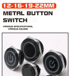 12/16/19/22mm Short Stroke Oxide Blcak Shell Metal Button Switch Waterproof Flat Head With Power LED Light Momentary 1NO 6V 24V