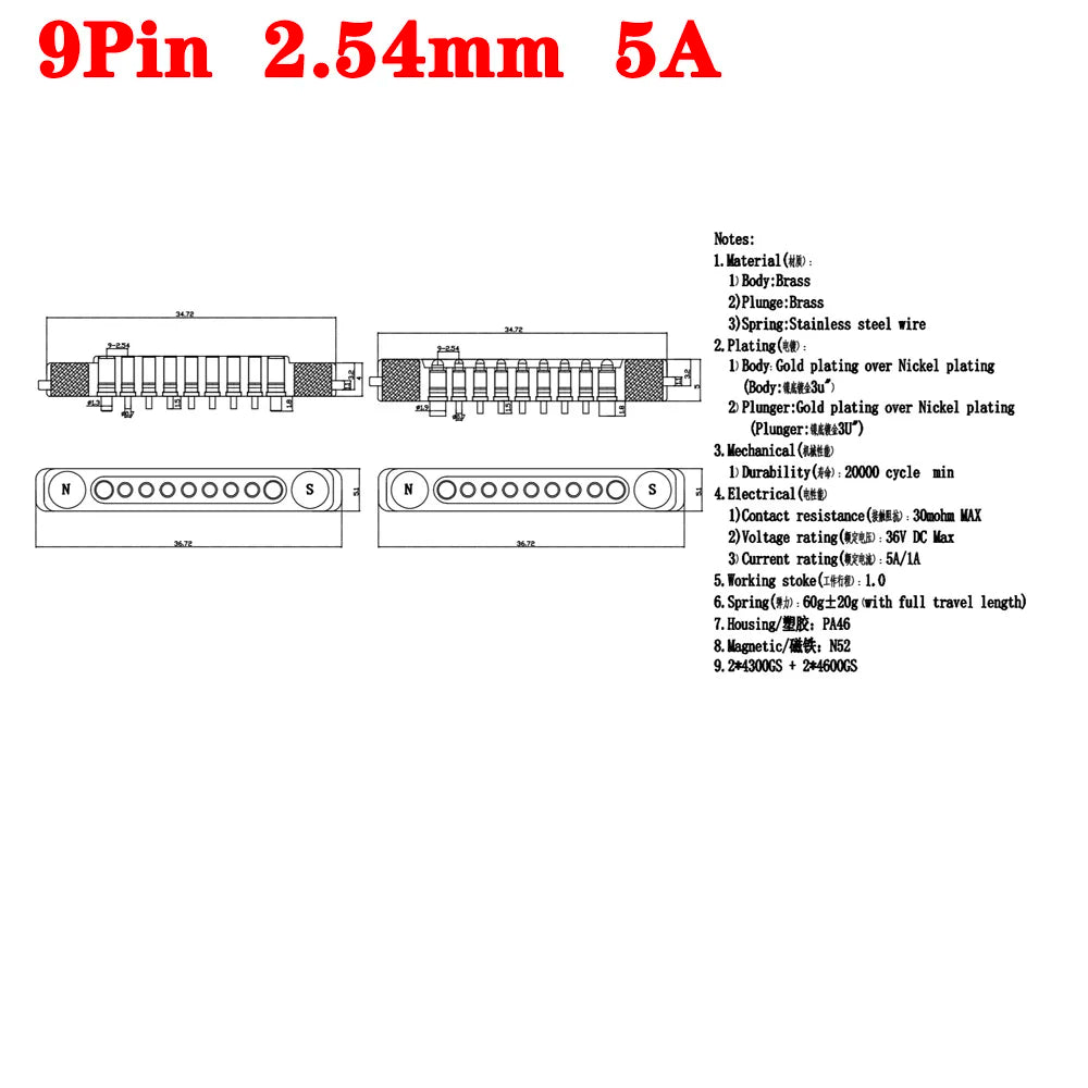 1sets DC 36V 5A Waterproof Magnetic Pogo Pin Connector 5Pin With Ears Pogopin Male Female Spring Loaded DC Power Socket