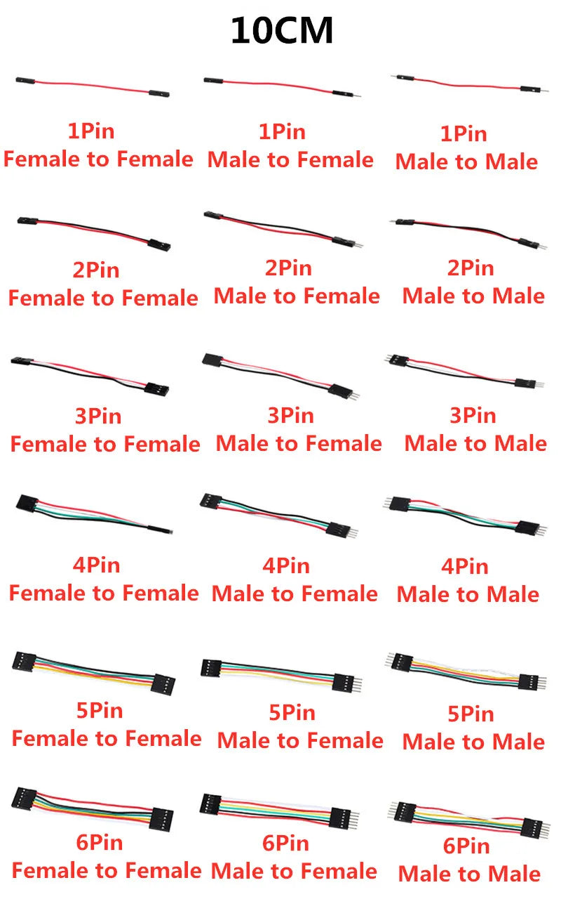 10PCS 2.54MM Pitch Wire Dupont Line Female to Female 1P2 3 4 5 6 Pin Dupont Cable Connector JUMPER Cable Wire for PCB 3D Printer