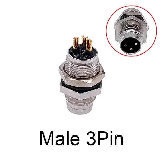 Cloweit M8 Sensor Connector Waterproof Male&Female Plug Straight Angle Screw Threaded Coupling 3pin 4p Panel Mount Flange Socket
