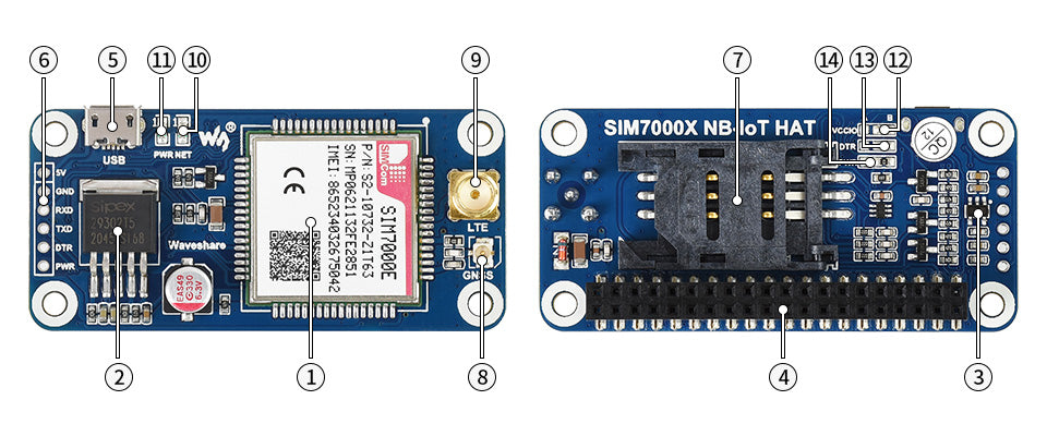 Waveshare SIM7000E NB-IoT / Cat-M / EDGE / GPRS HAT for Raspberry Pi, GNSS, for Europe, Africa, Australia, Southeast Asia