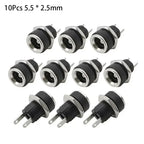 10Pcs DC Power Jack Supply Socket Connector 3.5*1.3/5.5*2.1/5.5*2.5mm DC 2 Terminal 2 Pin Panel Mount Connector Plug Adapter
