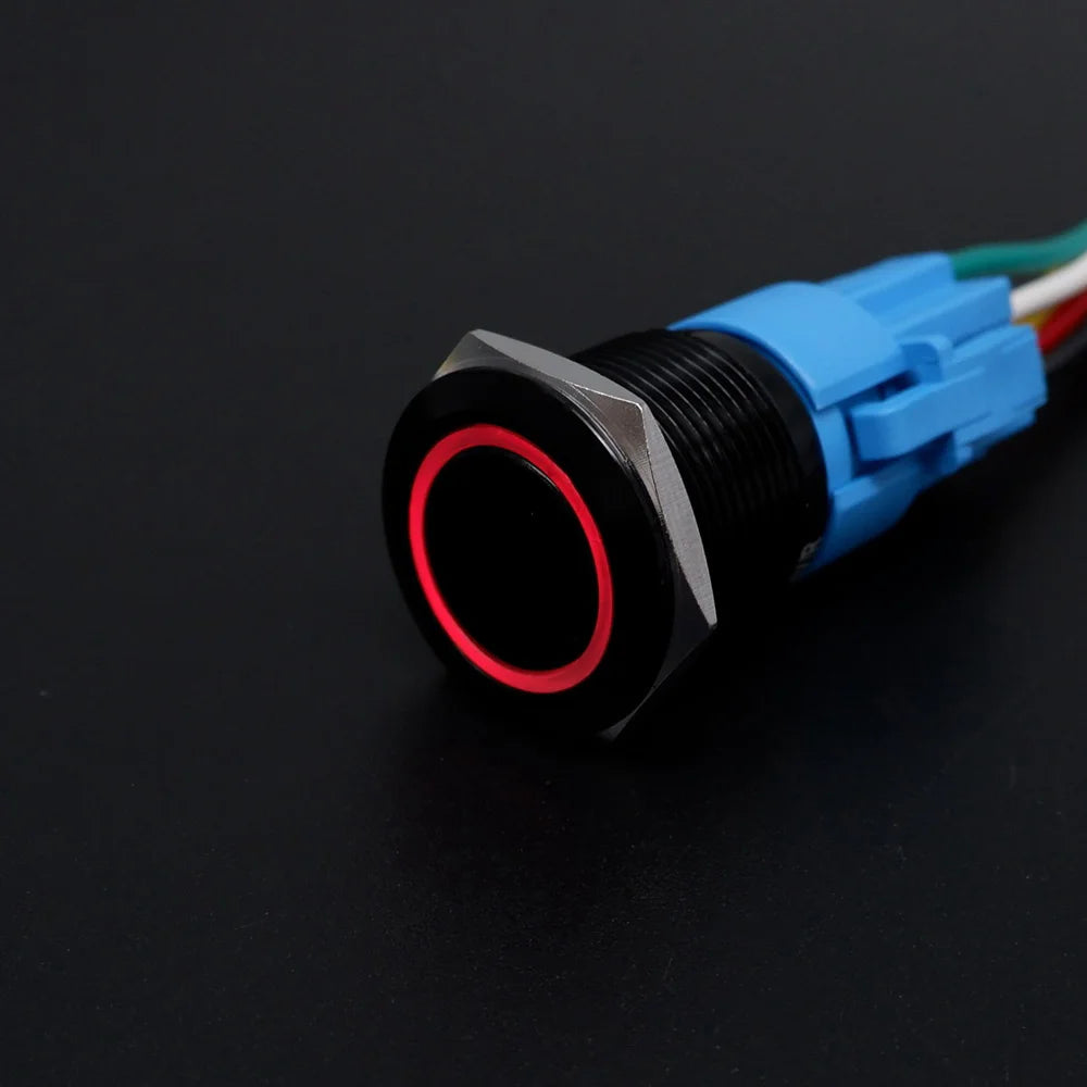16/19/22mm Metal Push Button On Off Switch LED Light Momentary Latching Waterproof Flat Circular Button Silver Black 6v 12v 220v