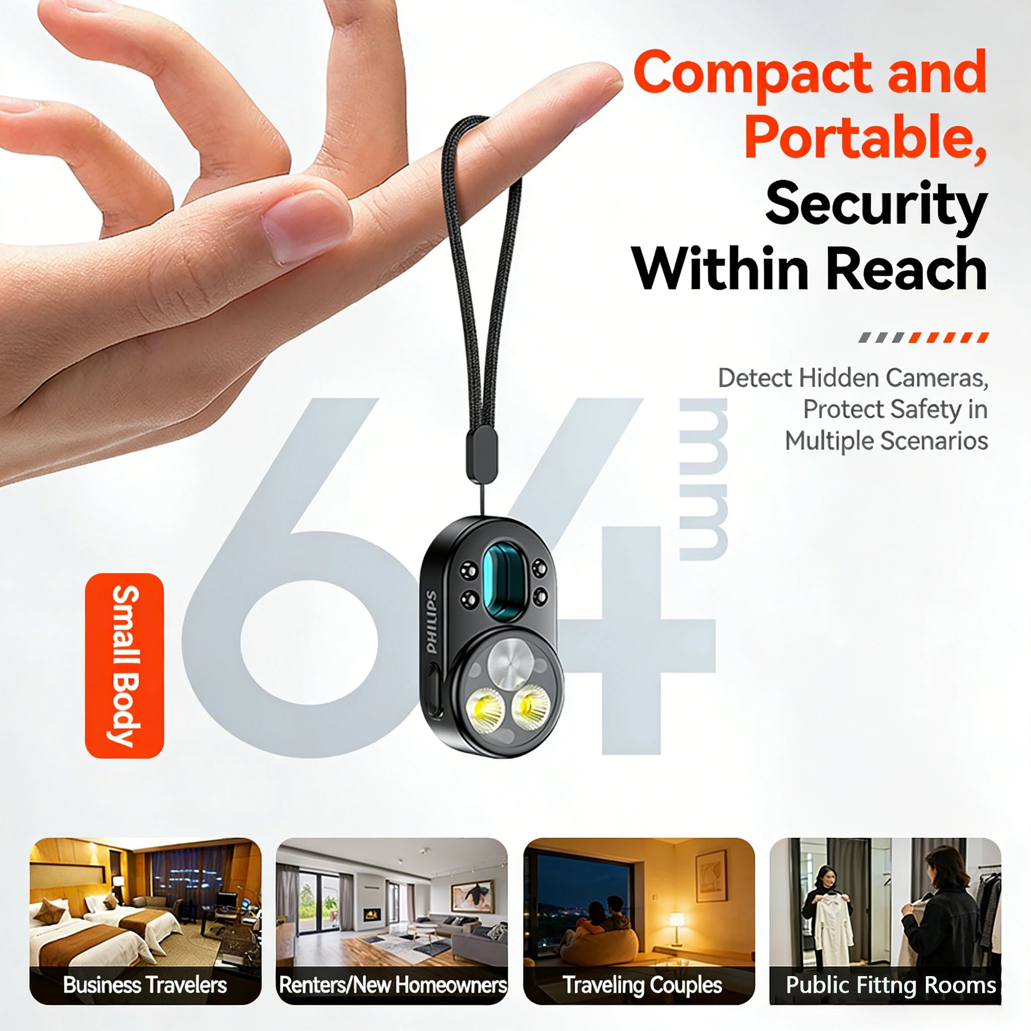 Philips SFL 1551 Privacy Camera Detector Compact Portable Flashlight with Multiple Modes Switching for Security